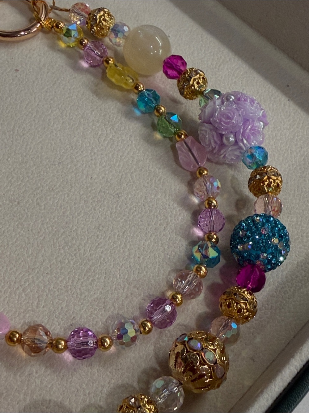 Multicolor Beaded Pegasus Charm Bag Chain - Gold Tone - Picture 4 of 6
